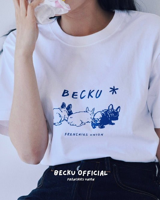 Becku Three Frenchies Loop wheel T-shirt (White)