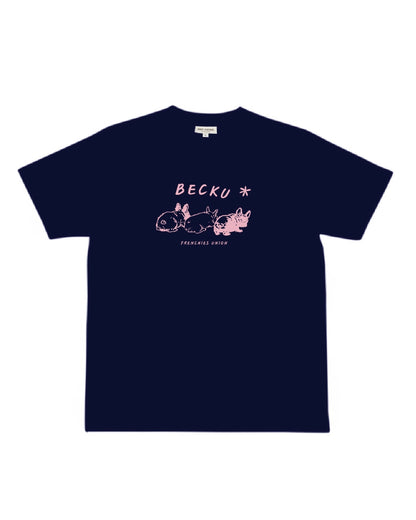 Becku Three Frenchies Loop wheel T-shirt (Navy)