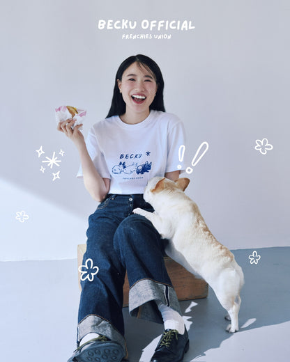 Becku Three Frenchies Loop wheel T-shirt (White)