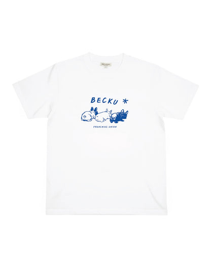 Becku Three Frenchies Loop wheel T-shirt (White)